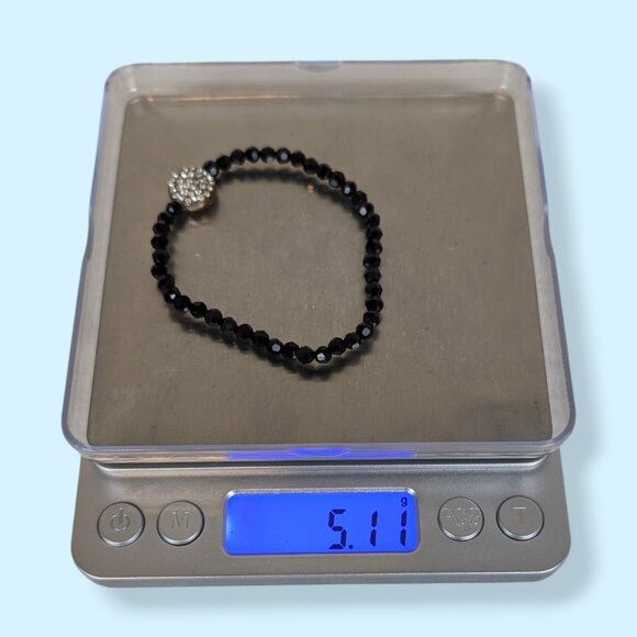 Black Glass & Rhinestone Stretch Bracelet - Picture 5 of 5